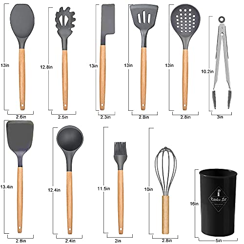 Charlemain 33pcs Ustensiles de Cuisine Silicone en Bois Gris