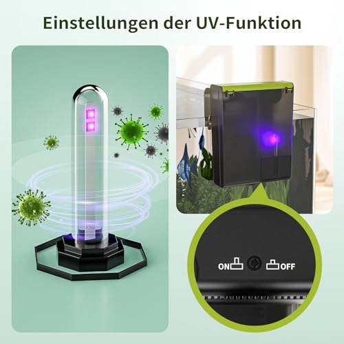 Forever Speed 4-in-1 UVC Outdoor Aquarium Filter Adjustable Flow Hanging Filter 450L/h Waterfall Filter for 10-100L Aquarium