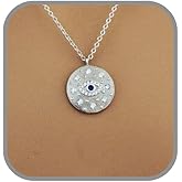 Disc Evil Eye Necklace 925 Sterling Silver Cubic Zirconia/Protection Necklace/Layering/Adjustable/Gift for Her