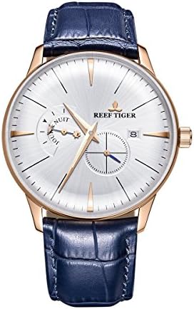 REEF TIGERLuxury Watches for Men Rose Gold Leather Strap Automatic Analog Watches Waterproof RGA8219
