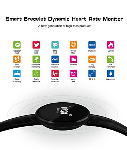 L@YC Fitness Tracker, Colleer Bluetooth 4.0 Waterproof Smart Bracelet Bands Sport Watch Waistband with Heart Rate Monitor and Blood Pressure Monitor for iPhone Android Smartphone, Black Steel Strip