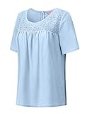 REGNA X BOHO Women's Shirring Smocked Short Sleeve Loose and Thick Chiffon Blouses Tops (2styles, S-3XL)