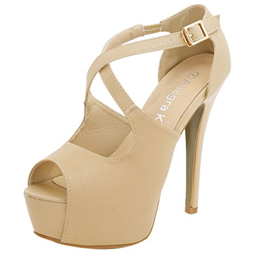 Allegra K Women's Peep Toe High Heel Platform Sandals (Size US 5) Beige