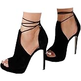 Womens Peep Toe Platform Heels Sexy Sandals Strappy Lace Up Tie Stilettos Dress Pumps Shoes