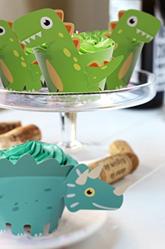 Dinosaur Cupcake Wrappers Toppers Party Supplies Birthday Dino Cake Decorations Jurassic - T-Rex/Triceratops/Spinosaurus 45 PCS - Thumbnail 5