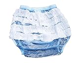 Haian Adult Frilly Plastic Rumba Incontinence Pull-on Plastic Pants (Medium, Transparent Blue)