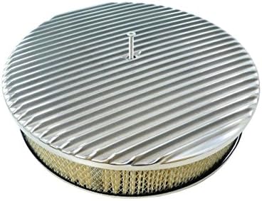 MotorNets 14" x 3" Round Full Finned Aluminum Air Cleaner Set 5 1/8" Chrome Hot Rod Filter Kit Chevy Ford GM