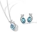 T400 Blue Waterdrop Crystal Pendant Necklace and Stud Earrings Set Birthday Gift for Women