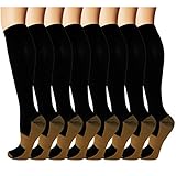 8 Pack Copper Knee High Compression Socks For Men & Women - Best For Running,Athletic,Medical,Pregnancy and Travel -15-20mmHg