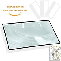 MagniPros Premium 3X (300%) Page Magnifying Lens With 3 Bonus Credit Card Sized Magnifiers for Reading, Low Vision Aids & Solar Projects