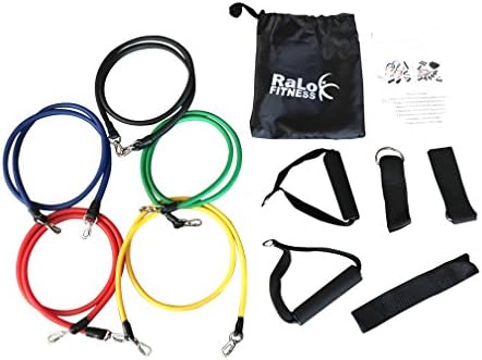 RaLo Fitness 11pcs Resistance Bands set includes Cushioned Handles, Ankle Straps, Door Anchor, Carrying Bag &amp; a Quick Workout Guide