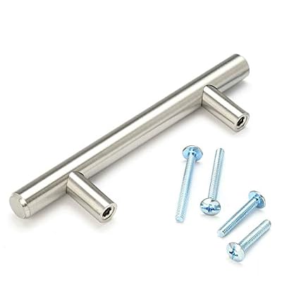 Solid Brushed Nickel T Bar Cabinet Pulls: Modern Euro Style Stainless Steel Finish Kitchen Cabinet Hardware/Dresser Drawer Handles