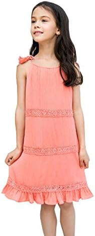 Ultrapink Girls Spaghetti Strap Crochet Trim Ruffle Hem Lined Trapeze Dress, 14
