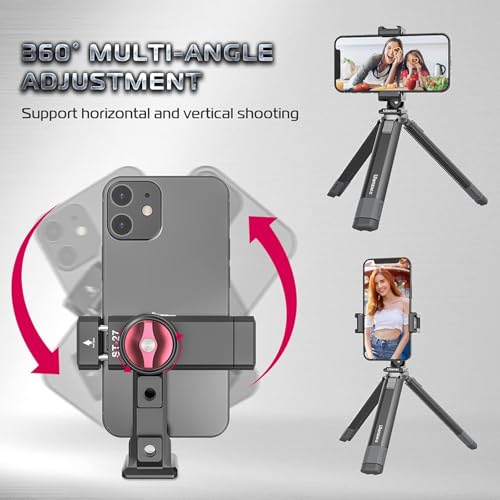 ULANZI ST-27 Metal Mobile Phone Tripod Adapter, Mobile Phone Holder with 3 Cold Shoes, Arca-Swiss Mobile Phone Holder Tripod with 1/4 Inch Screw Hole, 360° Rotatable for iPhone, Samsung, Huawei Smartphone Digital Camera