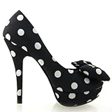Show Story Two Tone Spot Polka Dots Bow Stiletto Platform High Heel Pump,LF30406