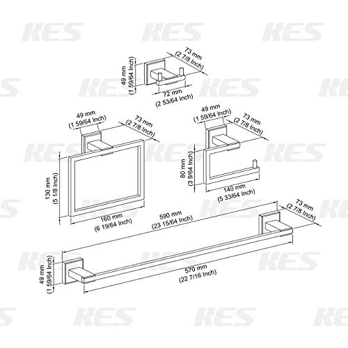 KES 4Piece Bathroom Accessory Set Including Towel Bar Toilet Paper