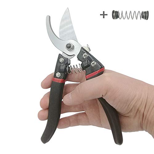 WOYESHENMU 8″ Bypass Pruning Shears with 75cr1 Stainless Steel Cutter Head, Professional Gardening Scissors, Sharp and Durable Gardener Hand Pruners, Secateurs with Extra Spring, Black