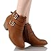 TOP Moda Women's Buckle Straps Stacked Low Heel Ankle Booties Tan 10