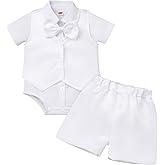 IDOPIP Baptism Christening Outfits for Boys Baby Formal Suit Gentleman Bowtie Romper Vest Shorts White Wedding Tuxedo Outfit