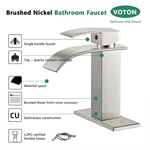 VOTON Waterfall Spout Single Handle Bathroom Faucet Brushed Nickel
