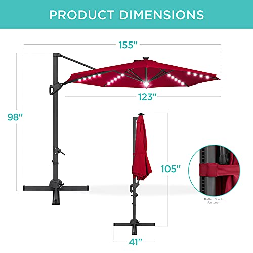 Best Choice Products 10ft Solar LED Cantilever Patio Umbrella, 360