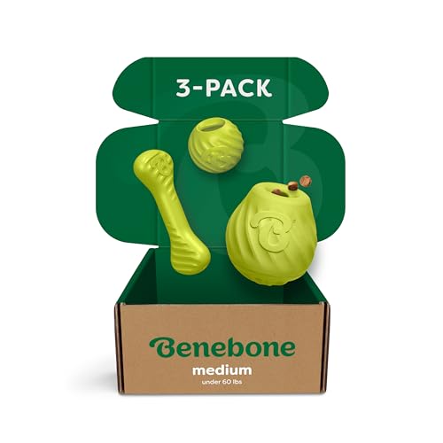 Benebone Ball/Bone Medium/Pawbler Rubber Pet Toys, 3-Pack