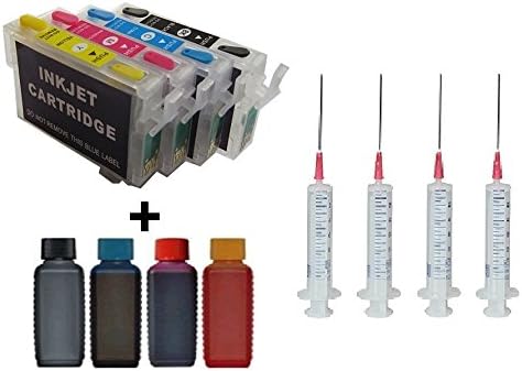 Auto Reset Cartridges, easy refillable - T1631, T1632, T1633, T1634, T16 XL black, cyan, magenta, yellow + 4 x 100 ml INK-MATE inks