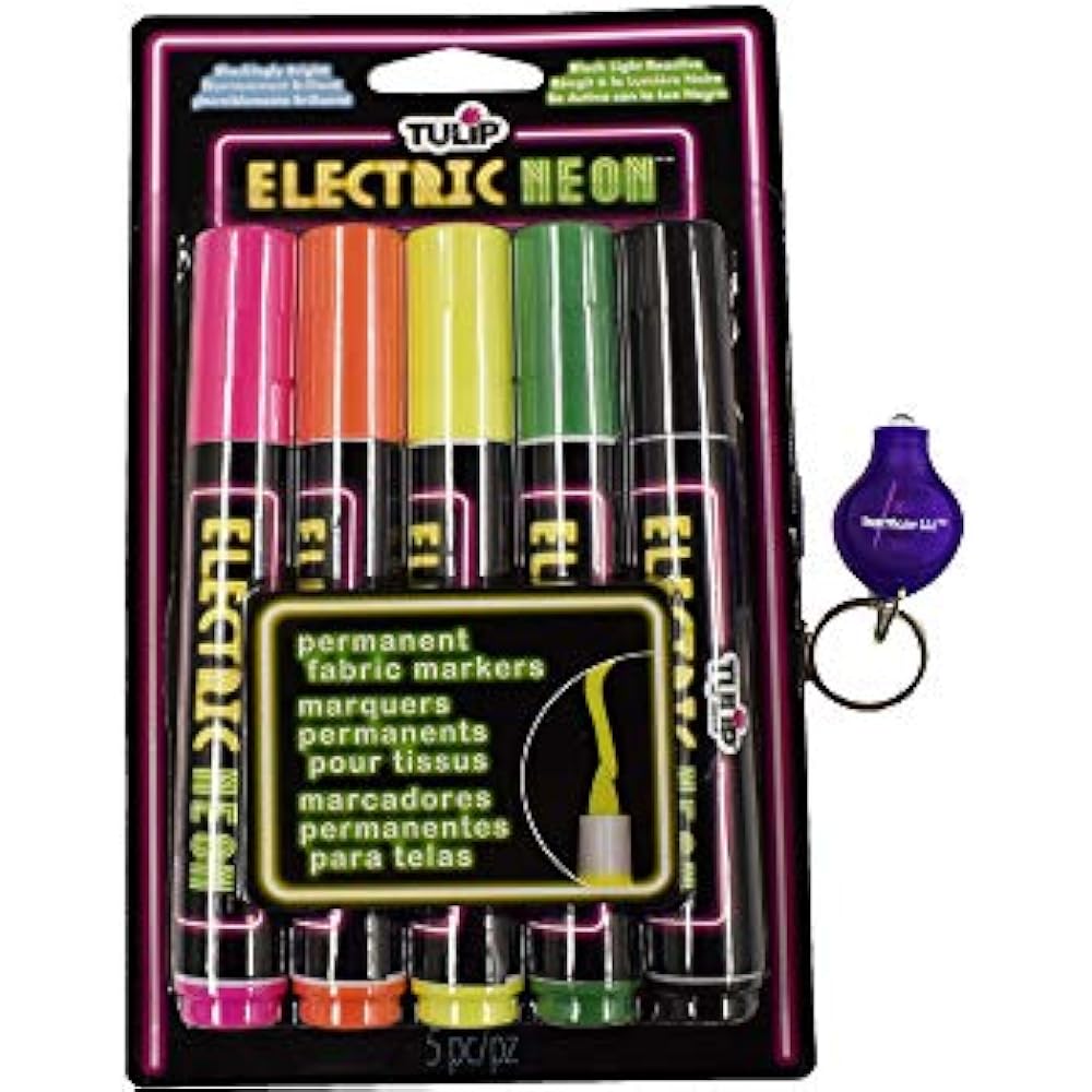 Blacklight Reactive Electric Neon Permanent Fabric Markers 5 Pack