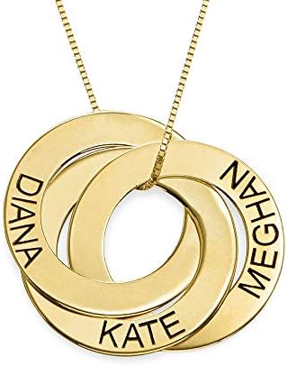 Customized Russian Three Ring Engraved Necklace - Gift for Her - Engraved Personalised Rings