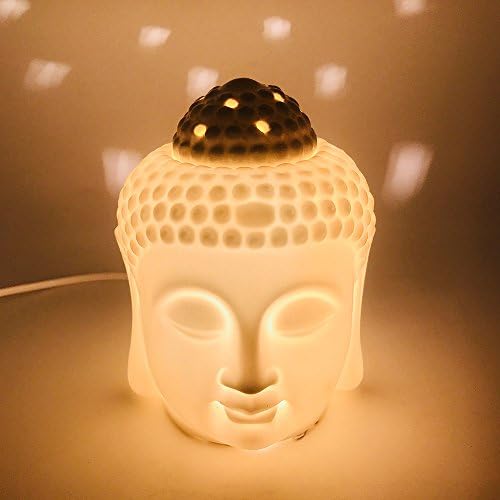 Porcelain Zen Buddha Head Statue Electronic Essential Oil Warmer / Scented Candle Tart Burner / Night Lamp for Aromatherapy, Spa, Sleep, Yoga, Home Decor