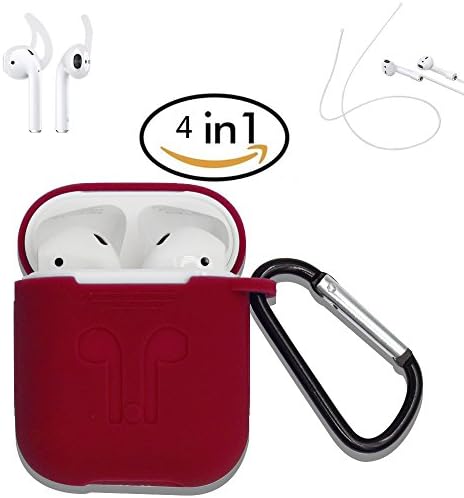Airpods Case For AirPods Charging Case with Earphone Anti-lost Strap with Silicone Earhooks (Red)
