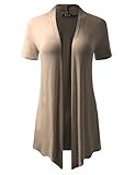 B.I.L.Y BILY Women's Classic Asymmetrical Front Short-Sleeve Drape Cardigan Stone XX-Large