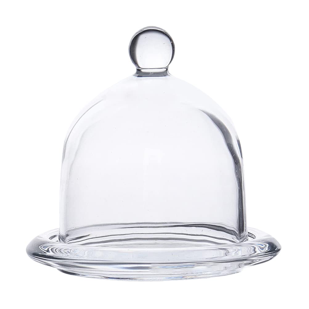 PRETYZOOM Cake Stand with Dome Round Glass Server Cake Stand Glass Dome Butter Cheese Board Covered Platter Serving Tray 1 Set 9. 5X9cm