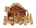 Holy Land Market Olive Wood Nativity Scene - Inspirational Indoor Nativity Set with Plain Roof Stable, 12 Hand-Carved Pieces - Authentic Wooden Nativity Set for Christians, 8x7 3/8 Inches