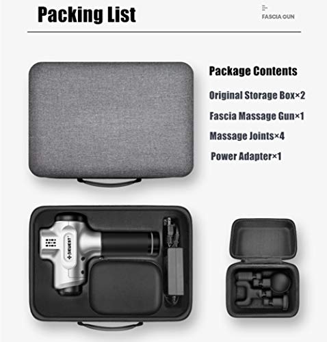 Deep Muscle Massage Portable Gun Fascia Gun LCD Screen 4 Replaceable Heads 6 Speed Levels Muscle Stimulation Pain Relief Percussion Therapy 2400mAh Power Noise Reduction (Silver)