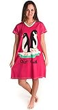 Women's V-Neck Nightshirts by LazyOne | Cute Pajamas Night Shirt + Sizes S/M and L/XL (Small/Medium, Cold Penguin)