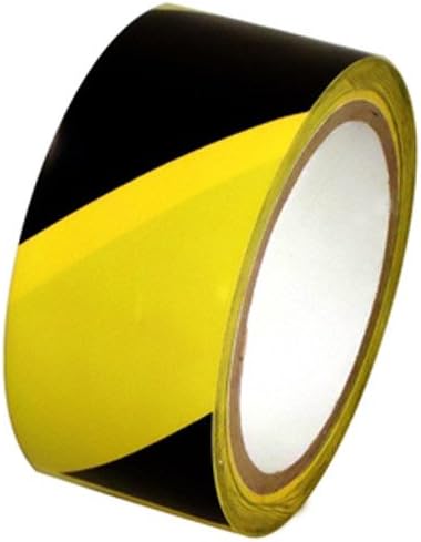 Vinyl Floor Marking, Safety Marking, Aisle Marking Tape, 2" (48mm) x 36 Yards (108'), 5 Mil, PVC, Black and Yellow Stripe, (12 Rolls)