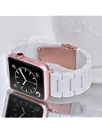 V-MORO - Bandas de resina compatibles con iWatch Band Series 4 de 1.575 in, Series 3 2 1 de 1.496 in, pulsera de resina ligera para mujer, correa de metal con hebilla de acero inoxidable dorado