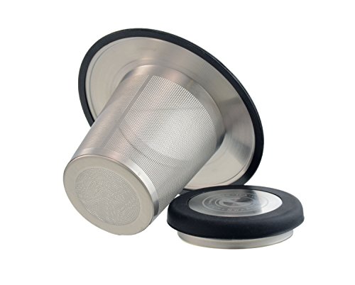 GROSCHE London Drop In Ultra Fine Laser Cut Stainless Steel Tea Infuser (Brew-in-cup infuser) with lid, trivet, and soft touch silicone