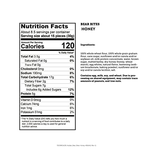 KODIAK GRAHAM CRACKER SNACKS, HONEY, HIGH PROTEIN, 100% WHOLE GRAINS, (PACK OF 1)