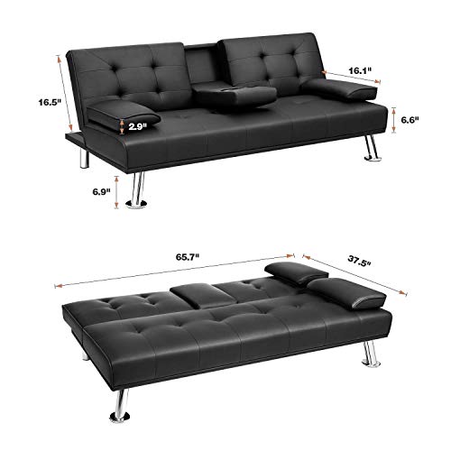 Flamaker Futon Sofa Bed Modern Faux Leather Couch, Convertible Folding