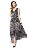 EvelynNY Womens Floral Peacock Evening Casual Split Loose Prom Party Maxi Dress