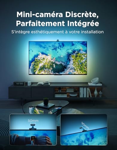 Govee Rétroéclairage TV LED 3 RGBWIC avec Double Caméra 4 MP, Ruban LED de 3,6m synchronisé avec l'écran pour TV 55-65", 60 LED/m, Filtre AI Cinéma, App & Voix, Compatibilité Matter/Alexa