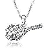 SHEAISRS Tennis Racket Pendant Necklace Sterling Silver Tennis Racket Jewelry for Women
