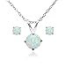 Sterling Silver Simulated White Opal Round Solitaire Necklace and Stud Earrings Set