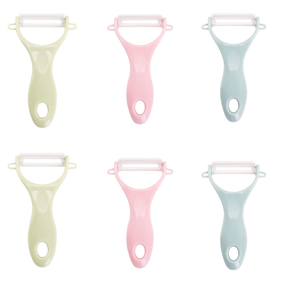 6 Pieces Ceramic Vegetable Peeler, Potato Peeler for Kitchen, Vegetable Fruit Peeler, Sharp and Rust Prevention, Good Grips, for Cucumber, Potato, Eggplant, Apple, Pear (Pink, Blue, Green)