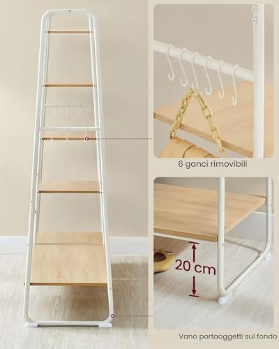 Stand Appendiabiti con Scarpiera, 5 Ripiani Portaoggetti