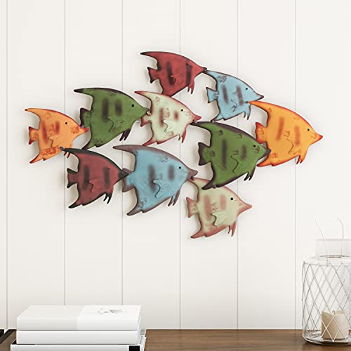 Lavish Home School of Fish Wall Art Nautical 3D Metal Hanging Decor