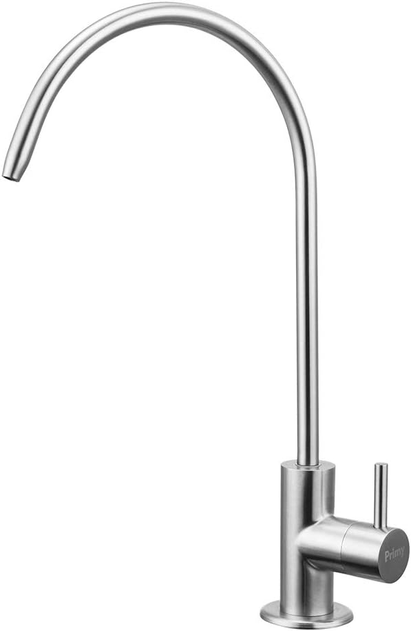 Primy 100% Lead-Free Drinking Water Filter Faucet with Single Handle for Water Filtration Systems & Reverse Osmosis Systems - Spot Resist SUS304 Stainless Steel - Brushed Nickel Steel Finish