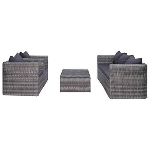 vidaXL Garten Sofagarnitur mit Polstern Kissen 6-TLG. Gartensofa Gartenmöbel Lounge Set Gartenset Sitzgruppe Sitzgarnitur Gartengarnitur Poly Rattan Grau – Bild 2